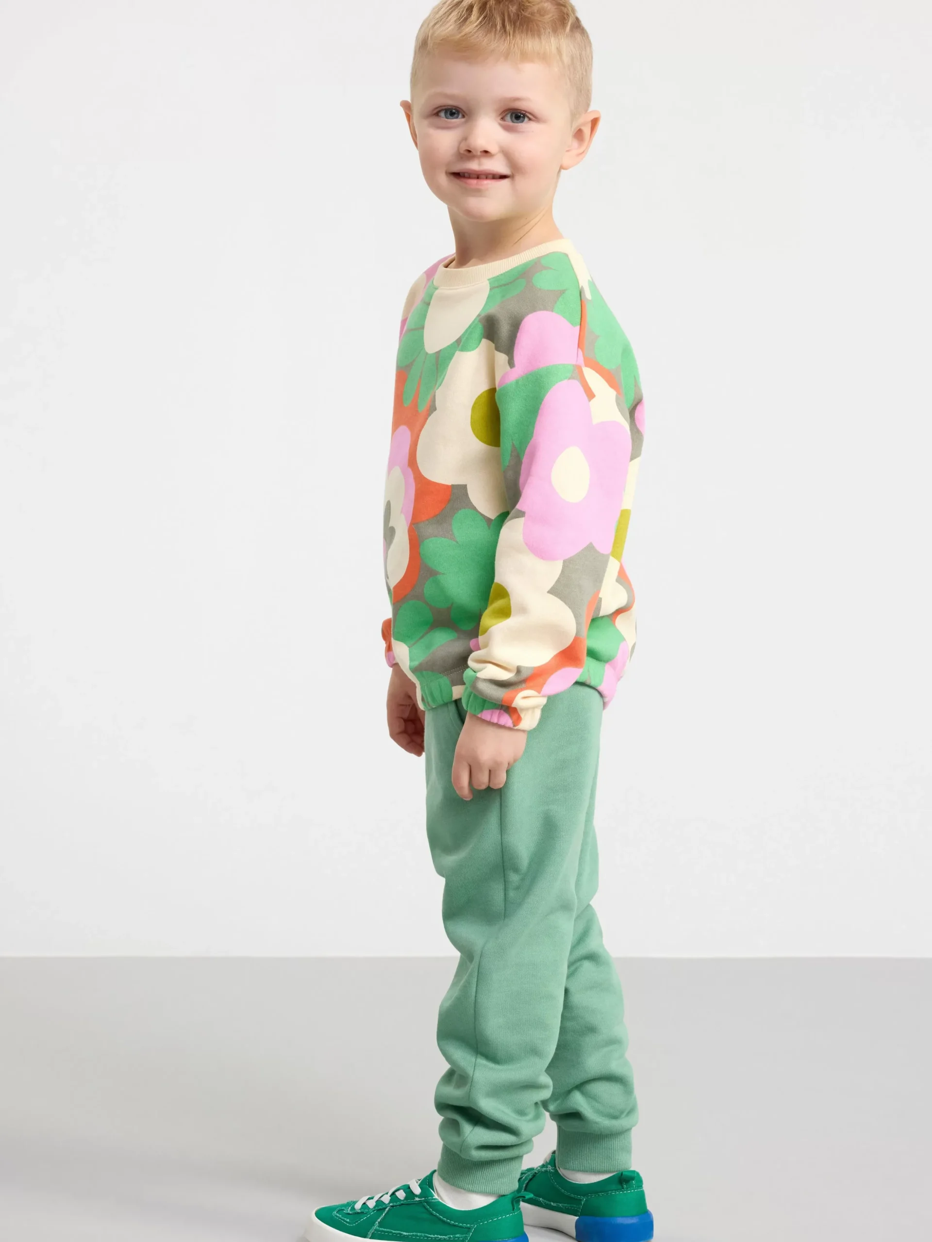 Tröjor & Cardigans>Lindex Sweatshirt Med Blommor Och Borstad Insida Light Dusty Khaki