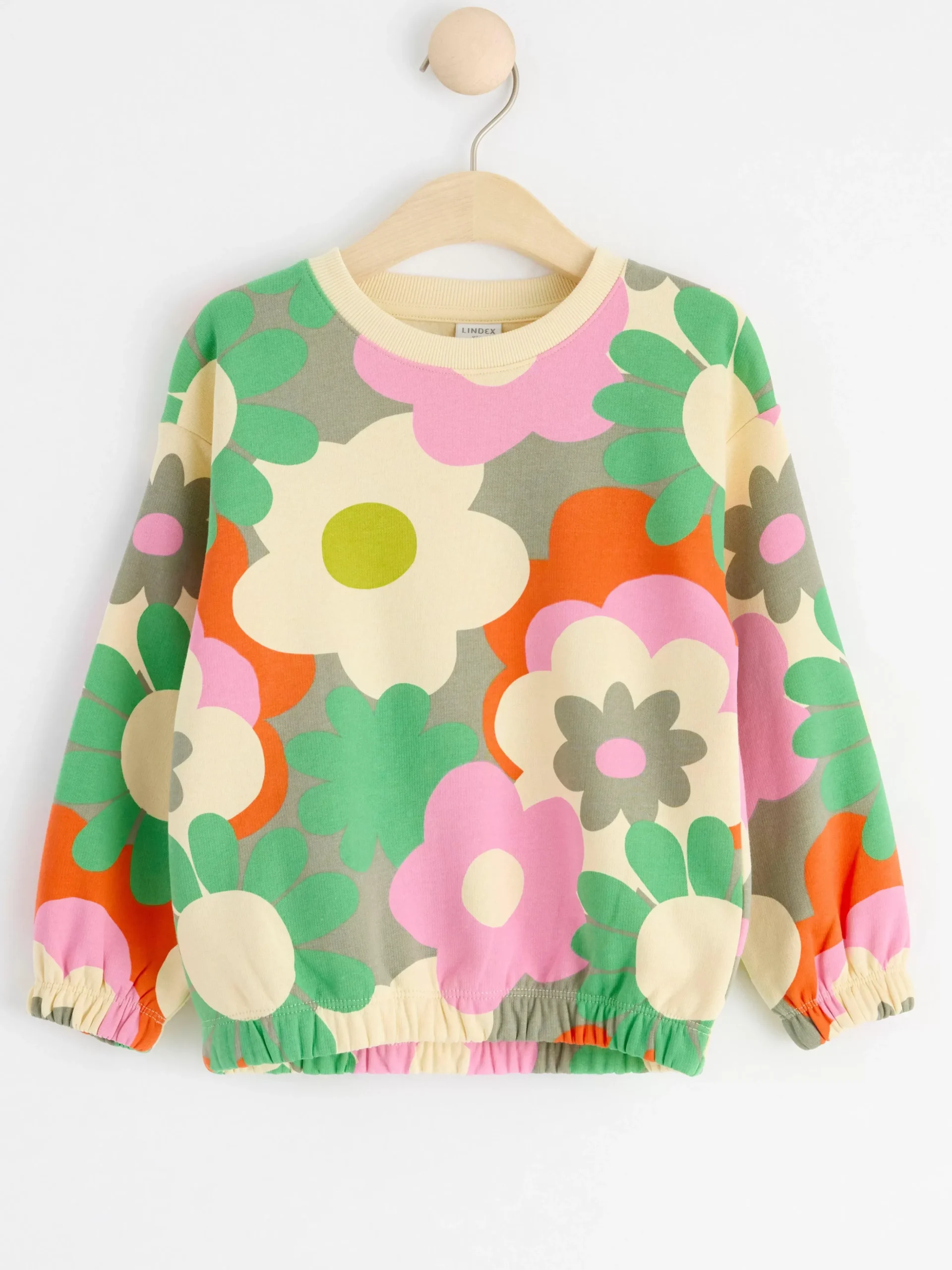 Tröjor & Cardigans>Lindex Sweatshirt Med Blommor Och Borstad Insida Light Dusty Khaki