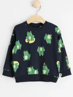 Tröjor & Cardigans>Lindex Sweatshirt Med Borstad Insida Och Grodor Dark Navy