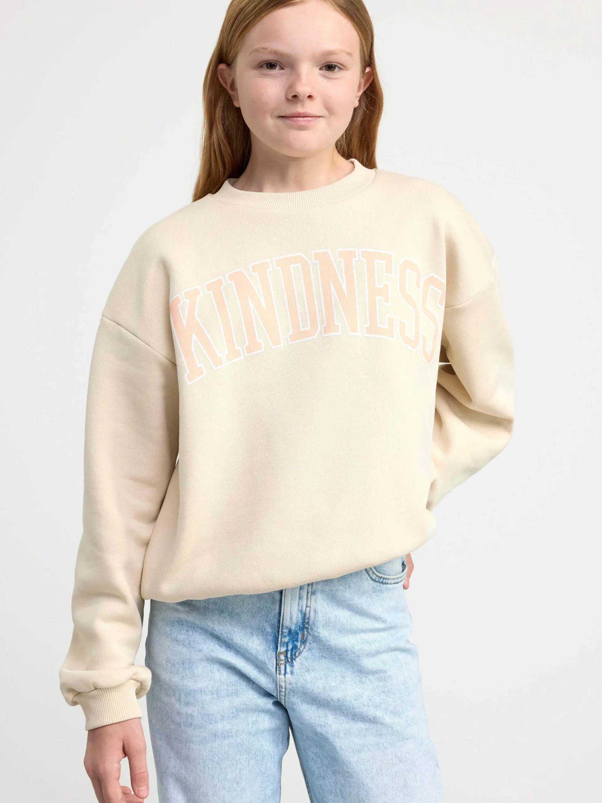 Tröjor & Cardigans>Lindex Sweatshirt Med Borstad Insida Och Tryck Light Beige