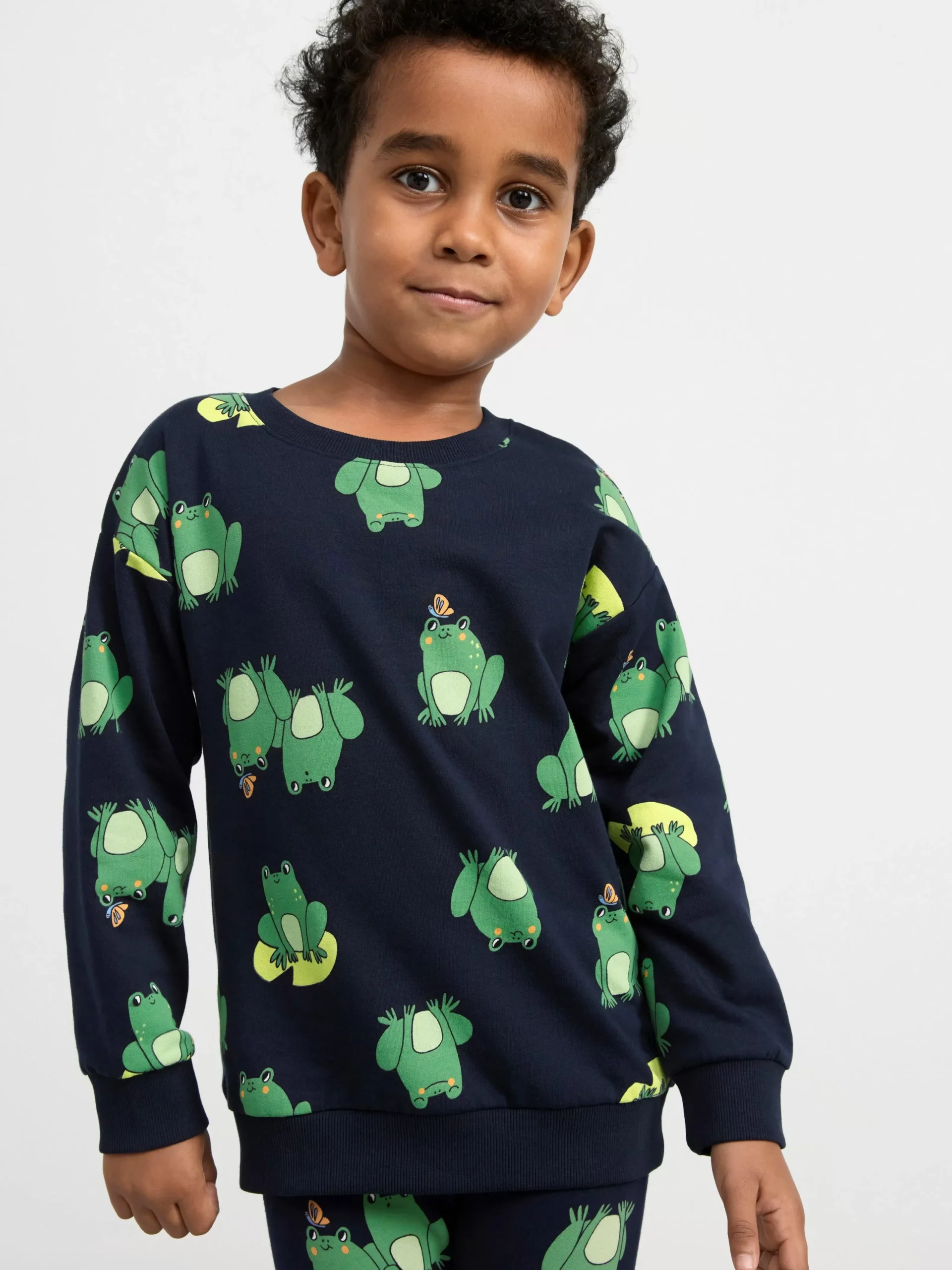 Tröjor & Cardigans>Lindex Sweatshirt Med Borstad Insida Och Grodor Dark Navy