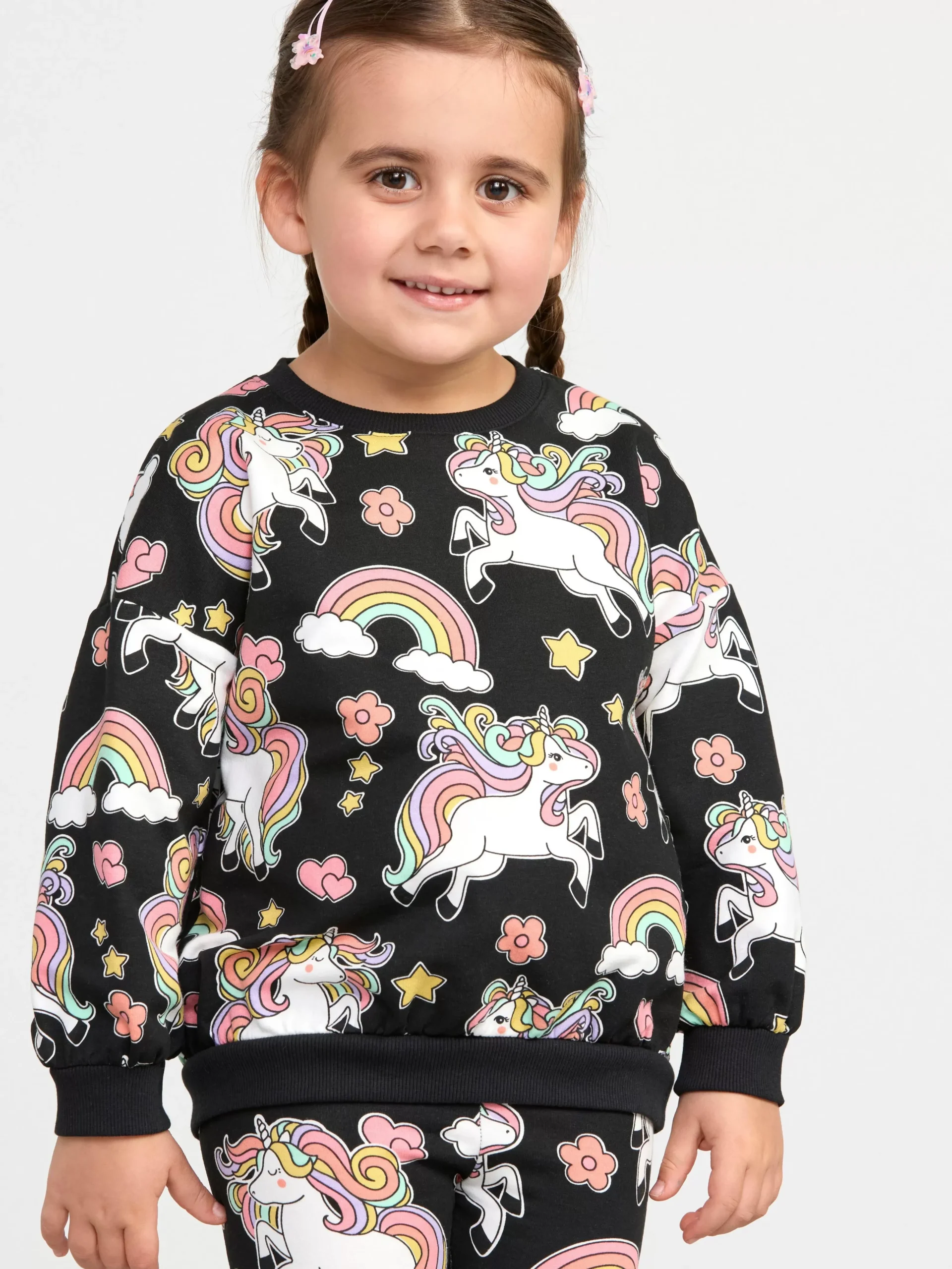 Tröjor & Cardigans>Lindex Sweatshirt Med Borstad Insida Och Enhorningar Black