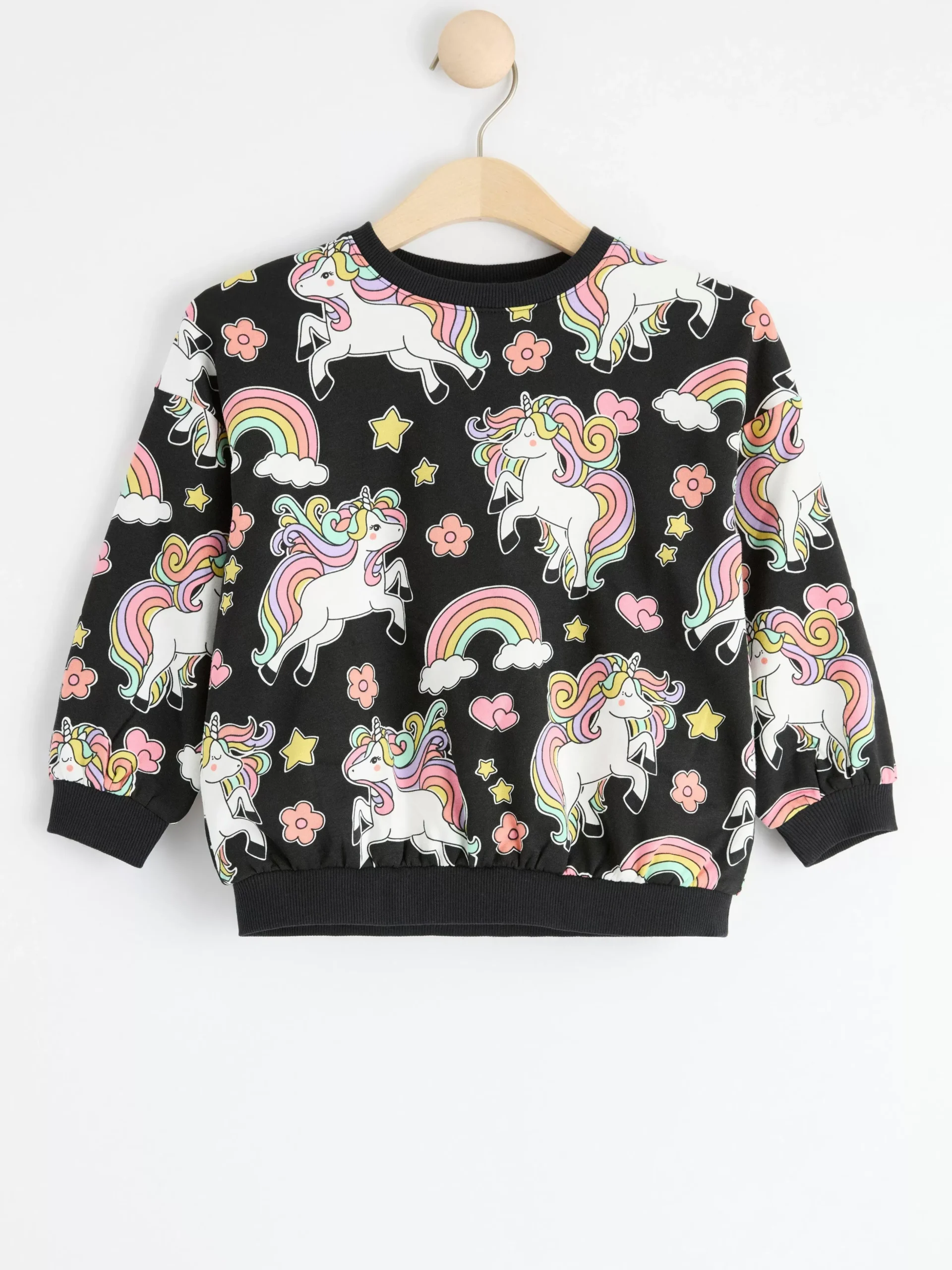 Tröjor & Cardigans>Lindex Sweatshirt Med Borstad Insida Och Enhorningar Black