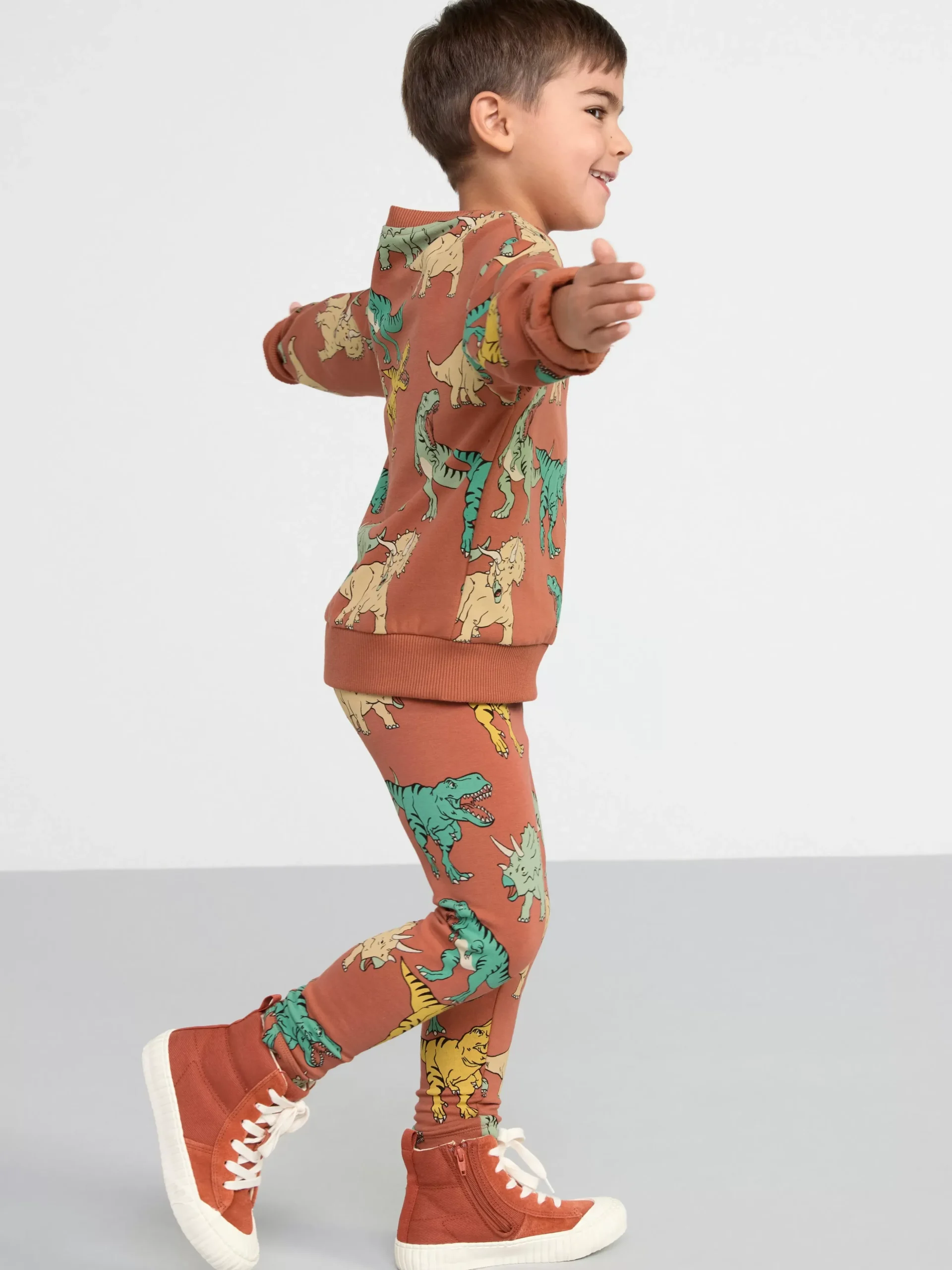 Tröjor & Cardigans>Lindex Sweatshirt Med Dinosaurier Och Borstad Insida Dark Dusty Pink