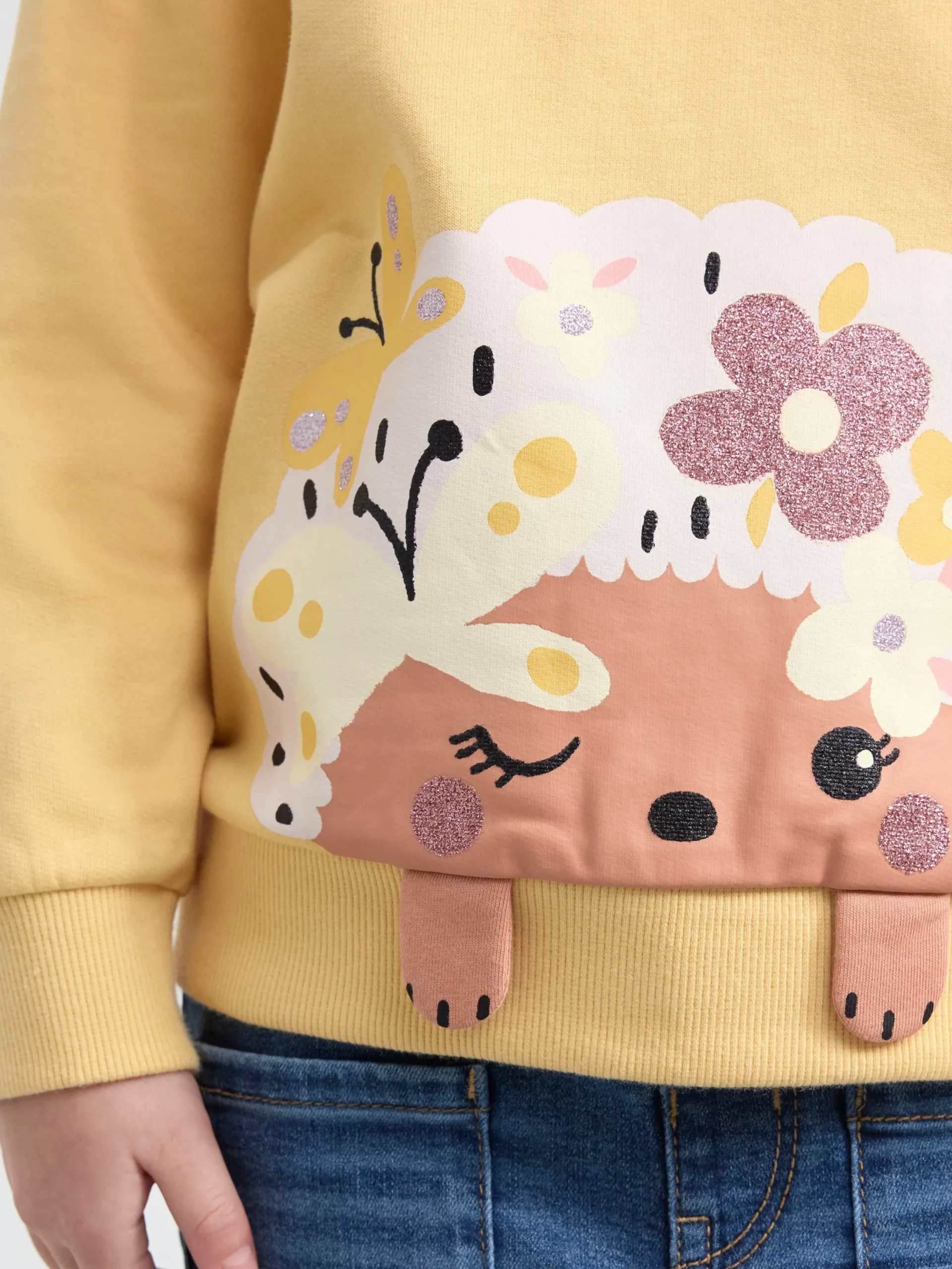 Tröjor & Cardigans>Lindex Sweatshirt Med Igelkott Och Borstad Insida Light Dusty Yellow