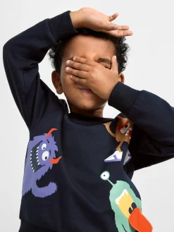 Tröjor & Cardigans>Lindex Sweatshirt Med Monster Och Borstad Insida Dark Navy