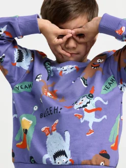 Tröjor & Cardigans>Lindex Sweatshirt Med Monster Och Borstad Insida Dk Lilac