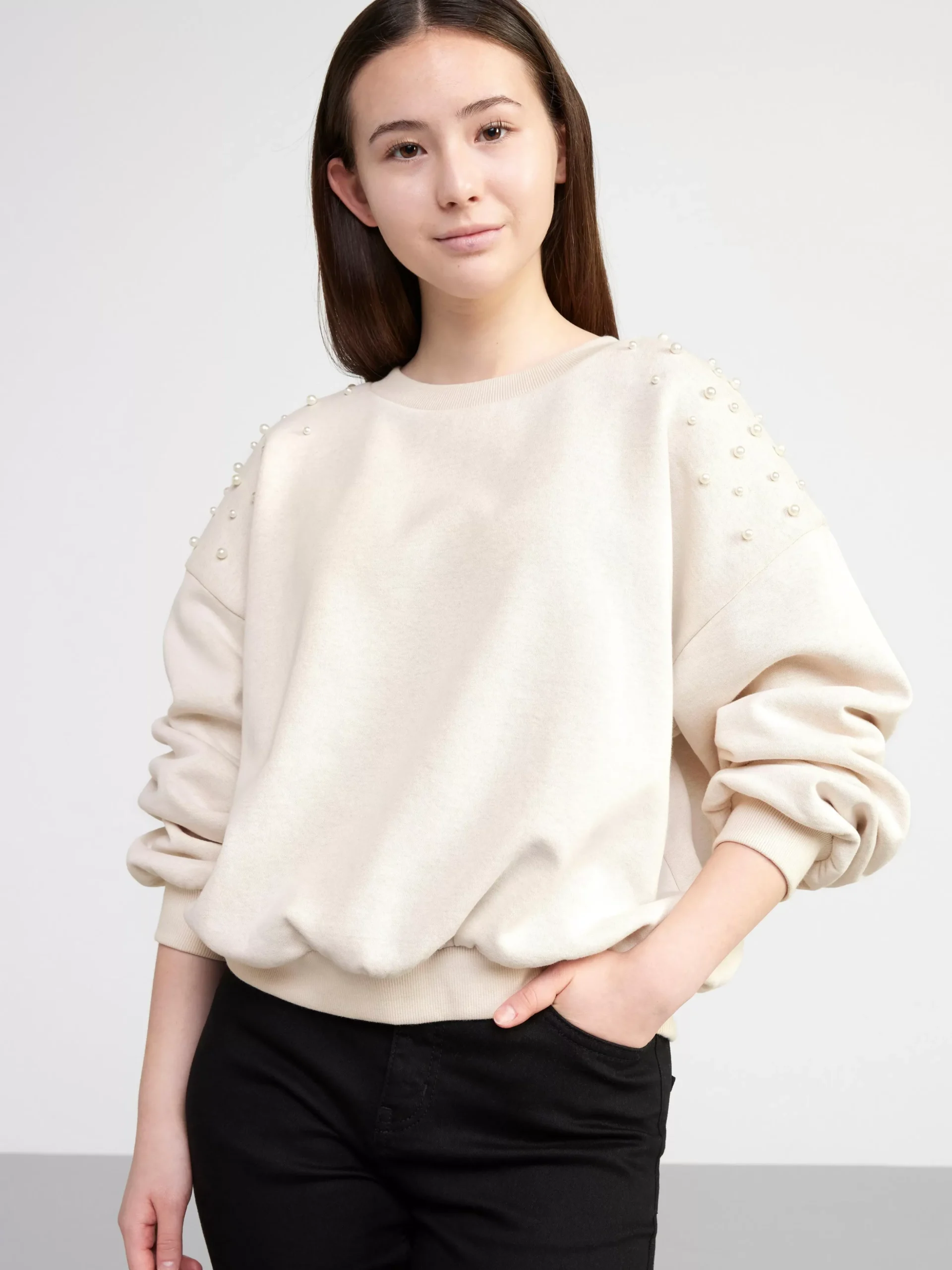Tröjor & Cardigans>Lindex Sweatshirt Med Parlor Och Borstad Insida Light Beige Melange