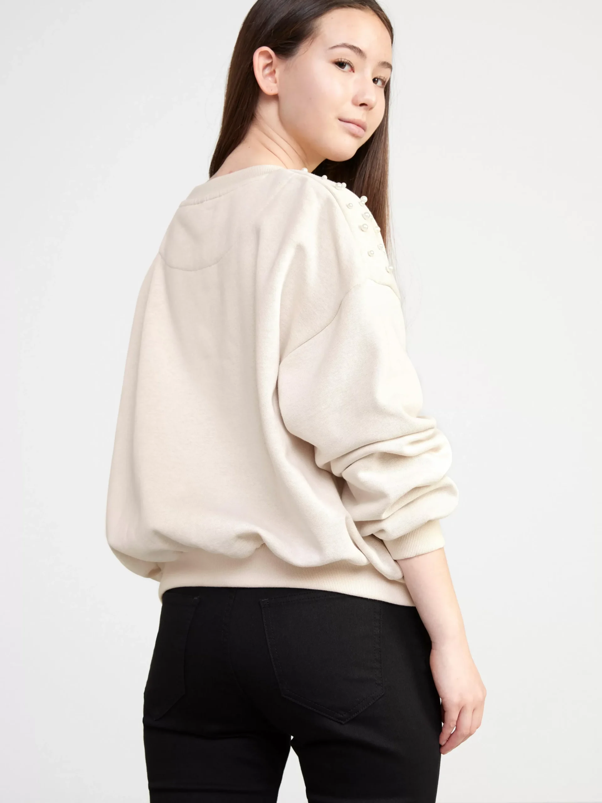 Tröjor & Cardigans>Lindex Sweatshirt Med Parlor Och Borstad Insida Light Beige Melange