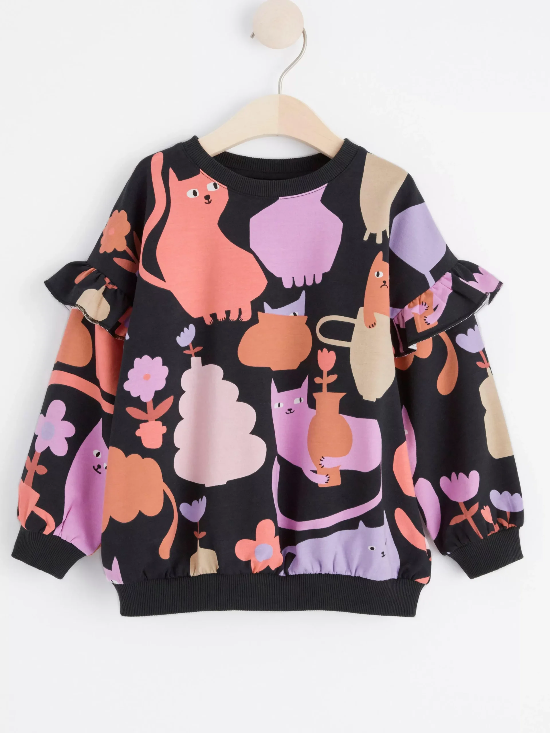 Tröjor & Cardigans>Lindex Sweatshirt Med Volang Och Borstad Insida Off Black