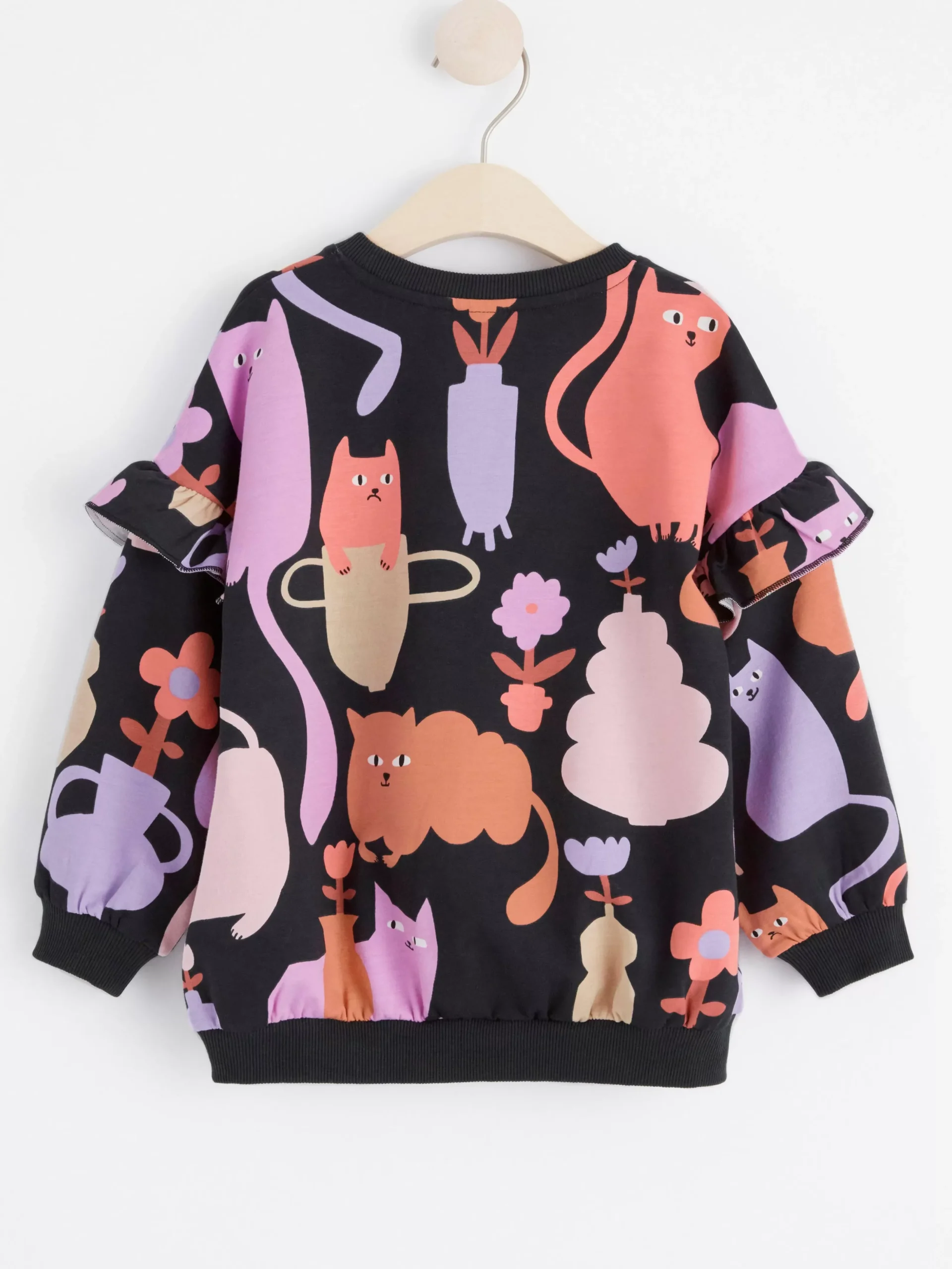 Tröjor & Cardigans>Lindex Sweatshirt Med Volang Och Borstad Insida Off Black