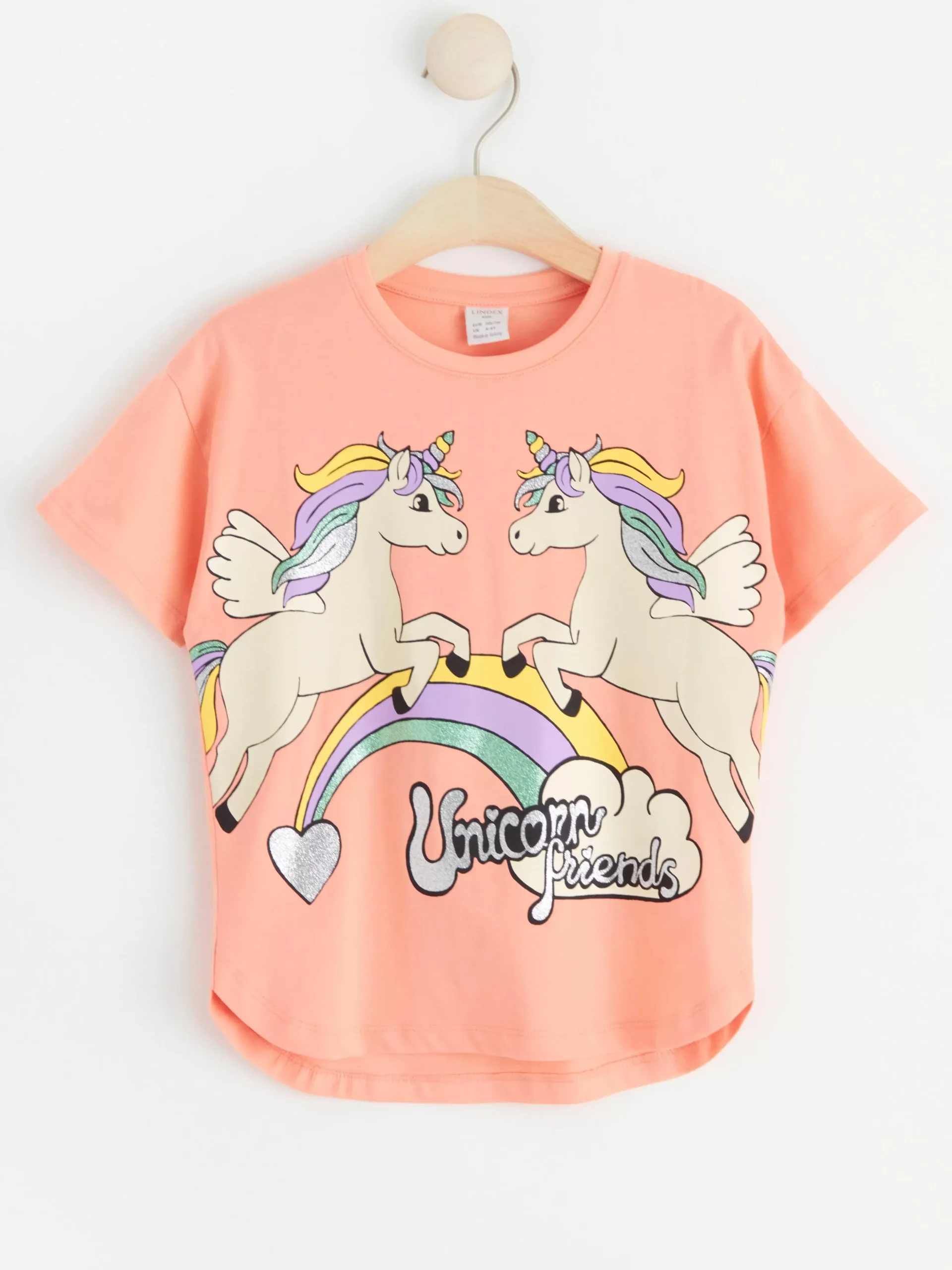 Toppar & T-Shirts>Lindex T Shirt I Oversize Modell Med Enhorningar Light Coral