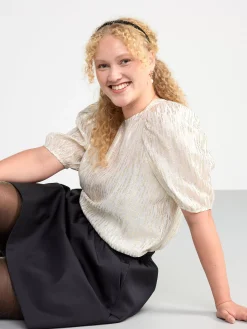 Blusar & Skjortor>Lindex Topp Med Puffarm Och Glitter Off White