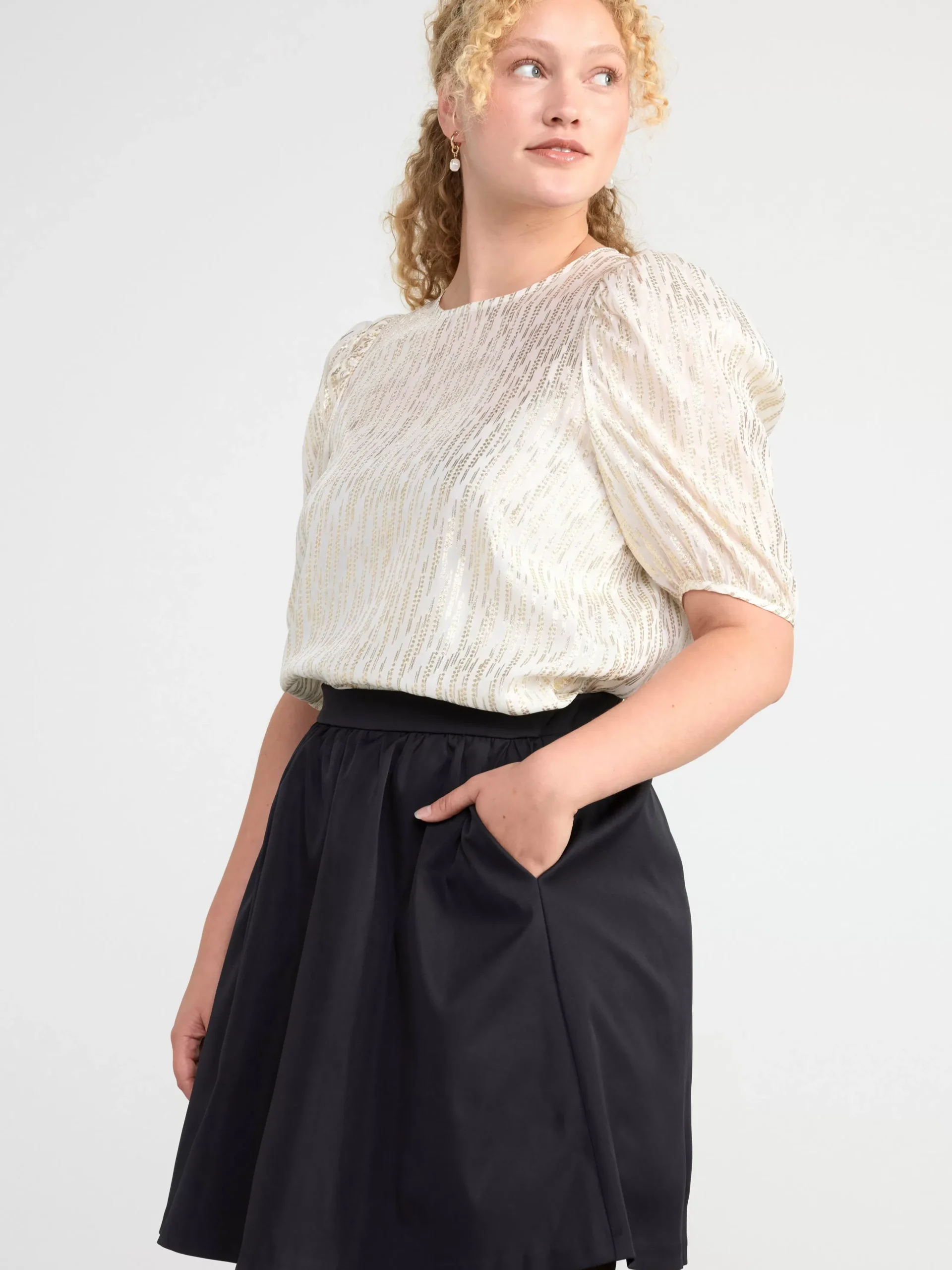 Blusar & Skjortor>Lindex Topp Med Puffarm Och Glitter Off White