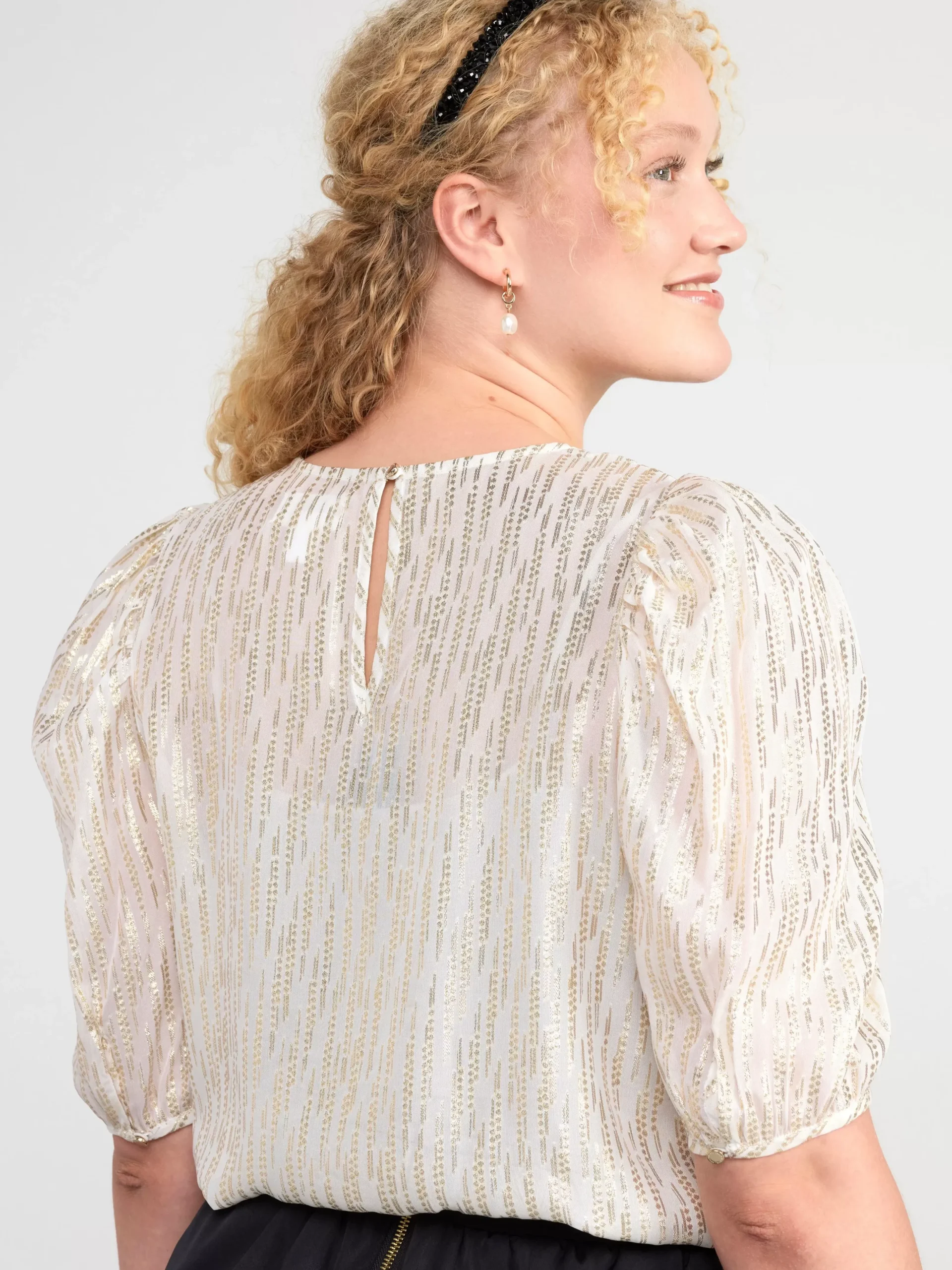 Blusar & Skjortor>Lindex Topp Med Puffarm Och Glitter Off White