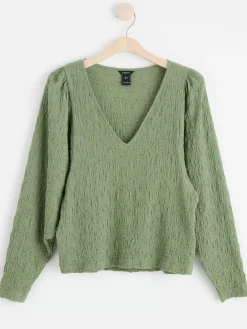 Toppar & T-Shirts>Lindex Topp Med Puffarm Och Struktur Light Khaki