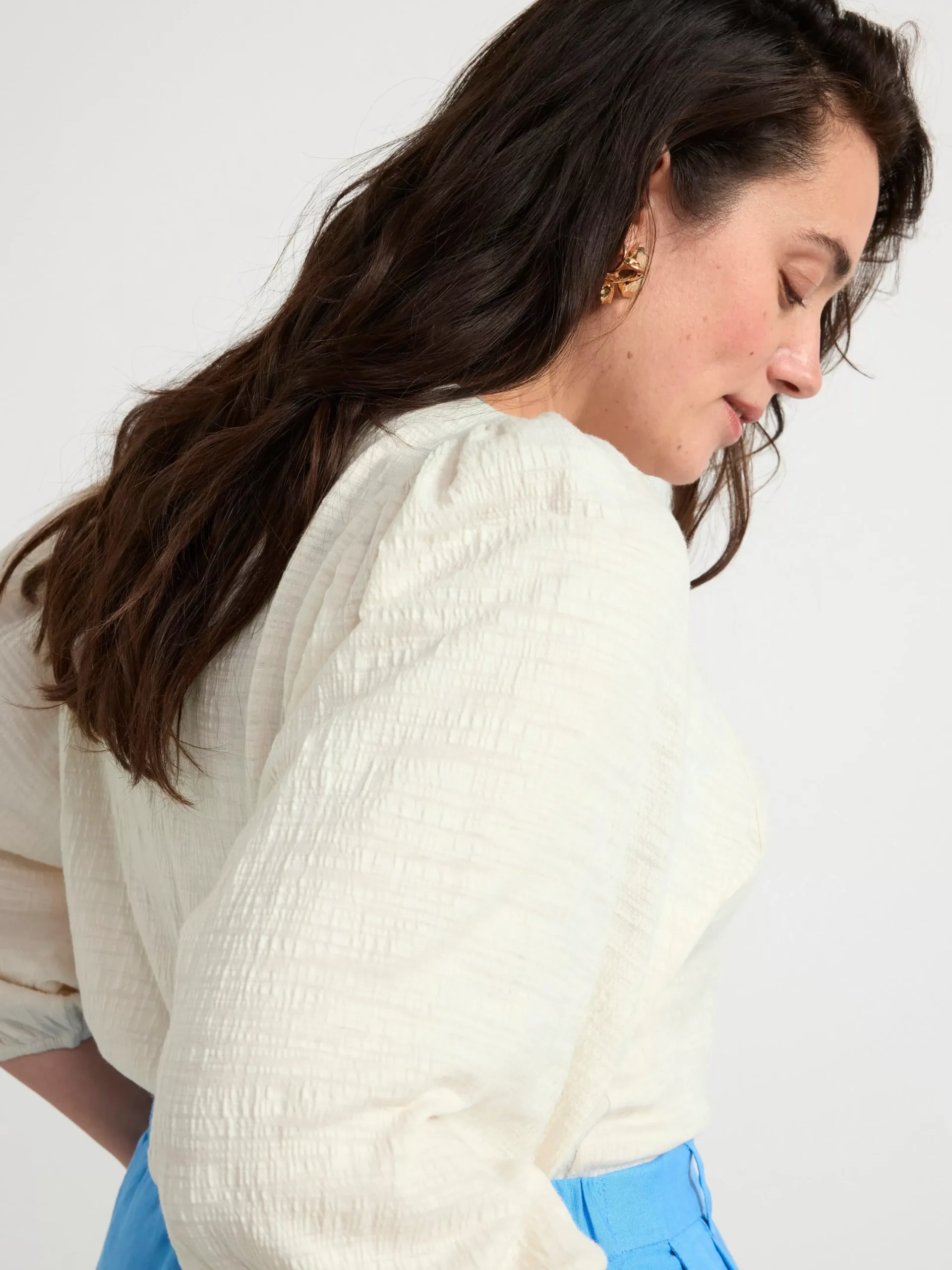 Toppar & T-Shirts>Lindex Topp Med Puffarm Och Struktur Off White