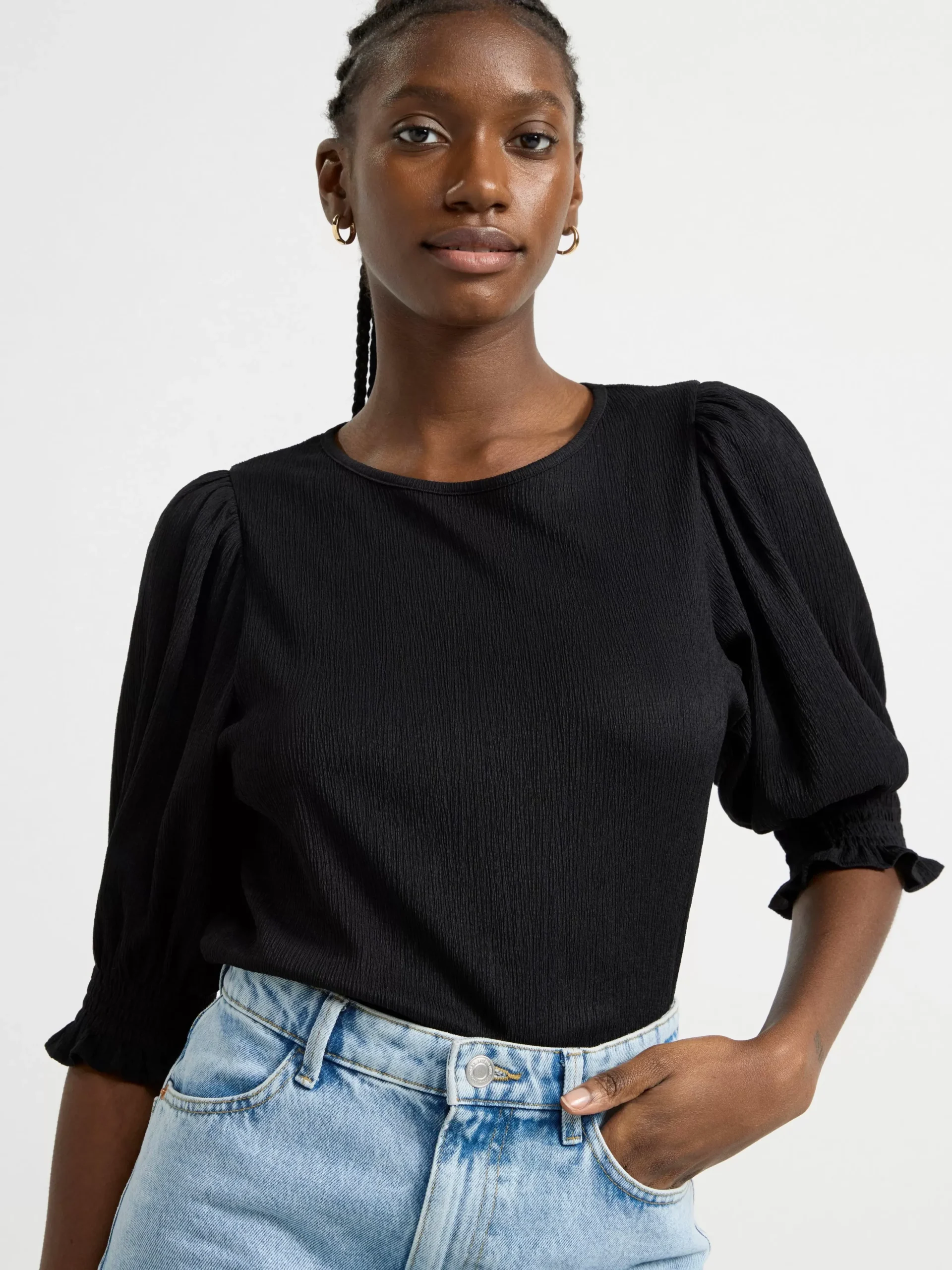 Toppar & T-Shirts>Lindex Topp Med Puffarm Och Struktur Black