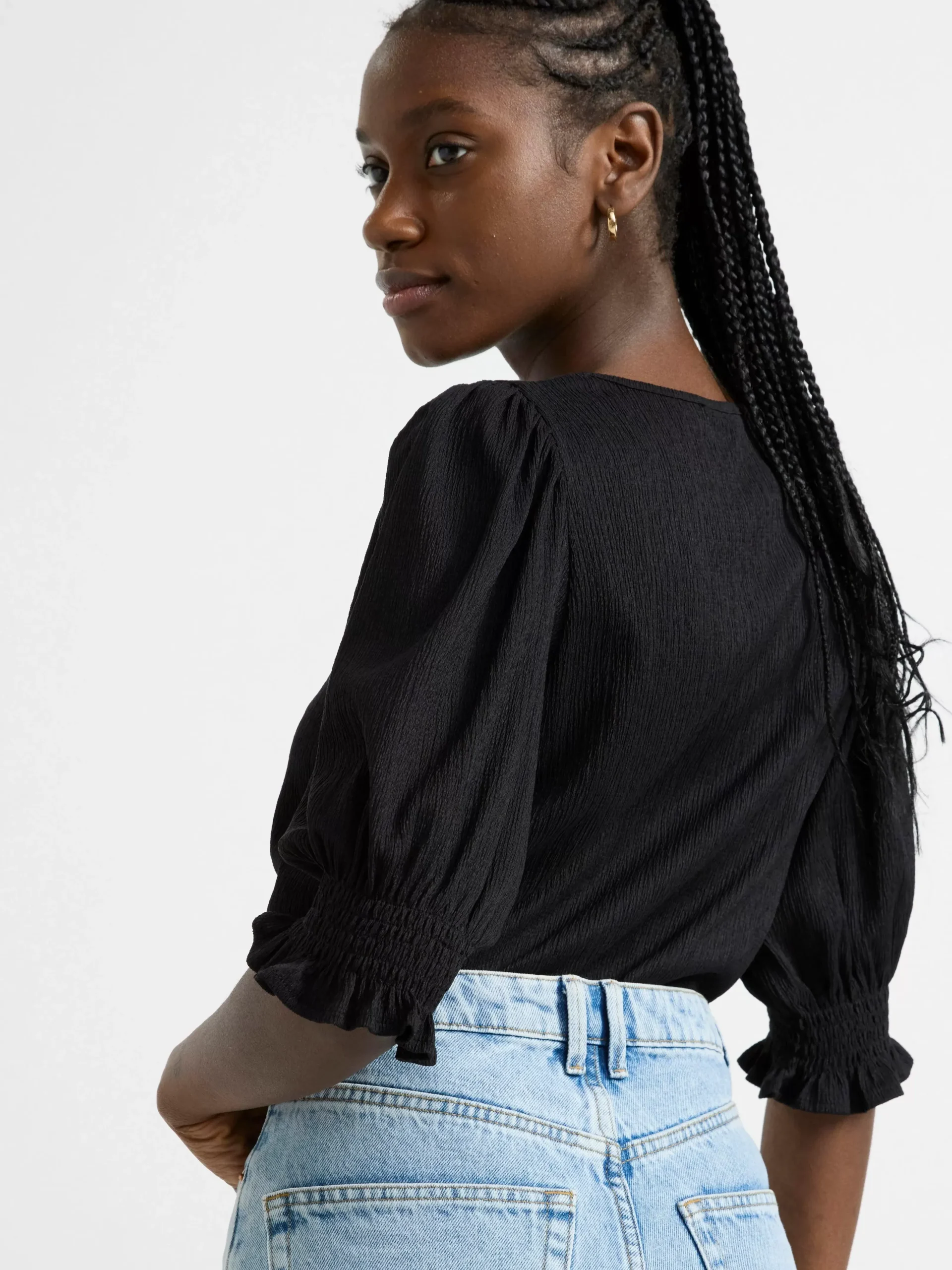 Toppar & T-Shirts>Lindex Topp Med Puffarm Och Struktur Black