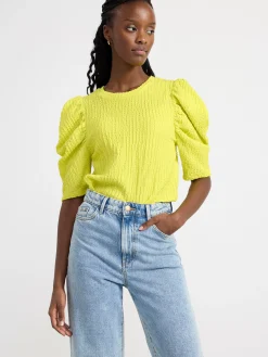 Toppar & T-Shirts>Lindex Topp Med Puffarm Och Struktur Light Lime