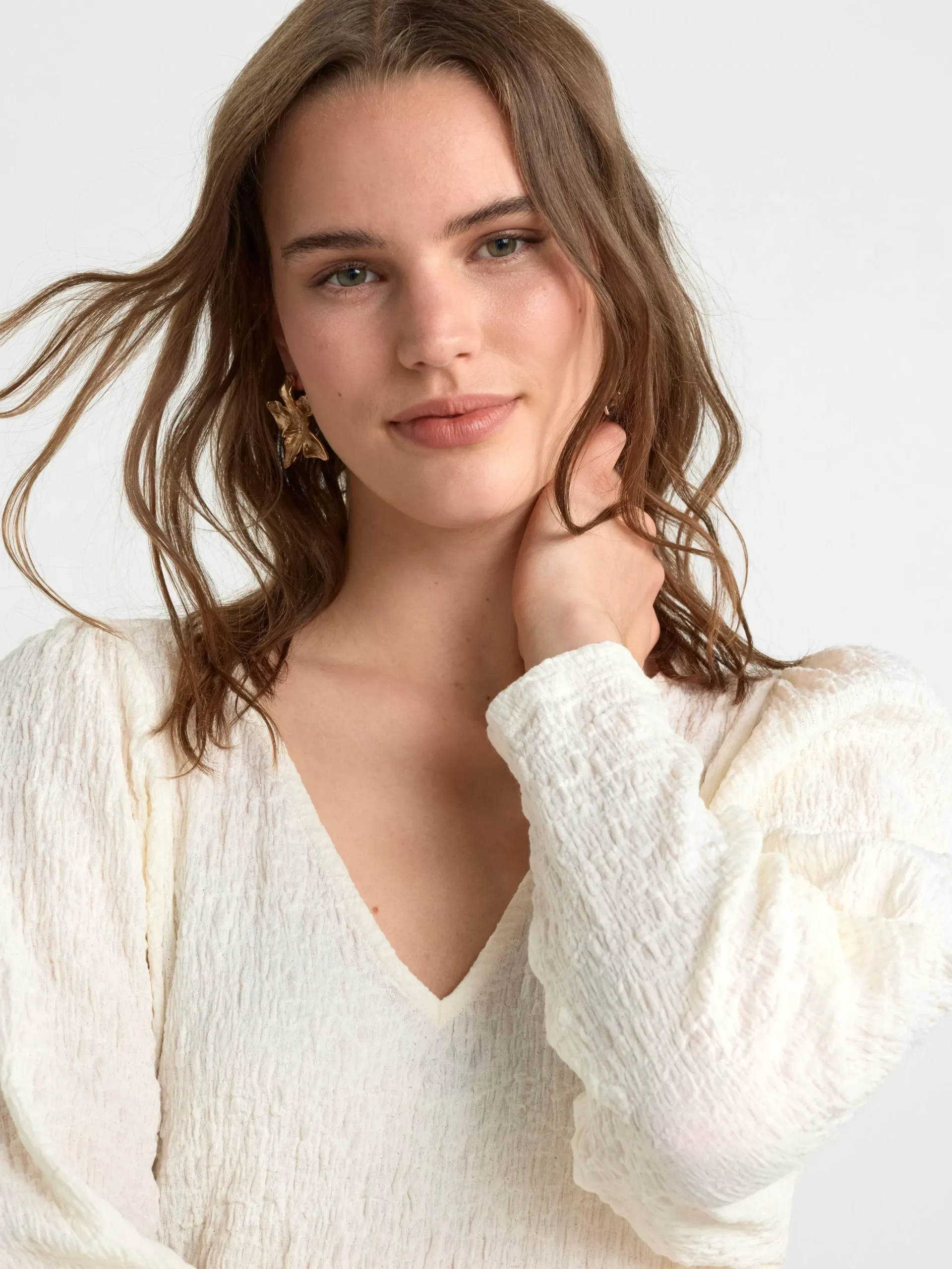 Toppar & T-Shirts>Lindex Topp Med Puffarm Och Struktur Light White