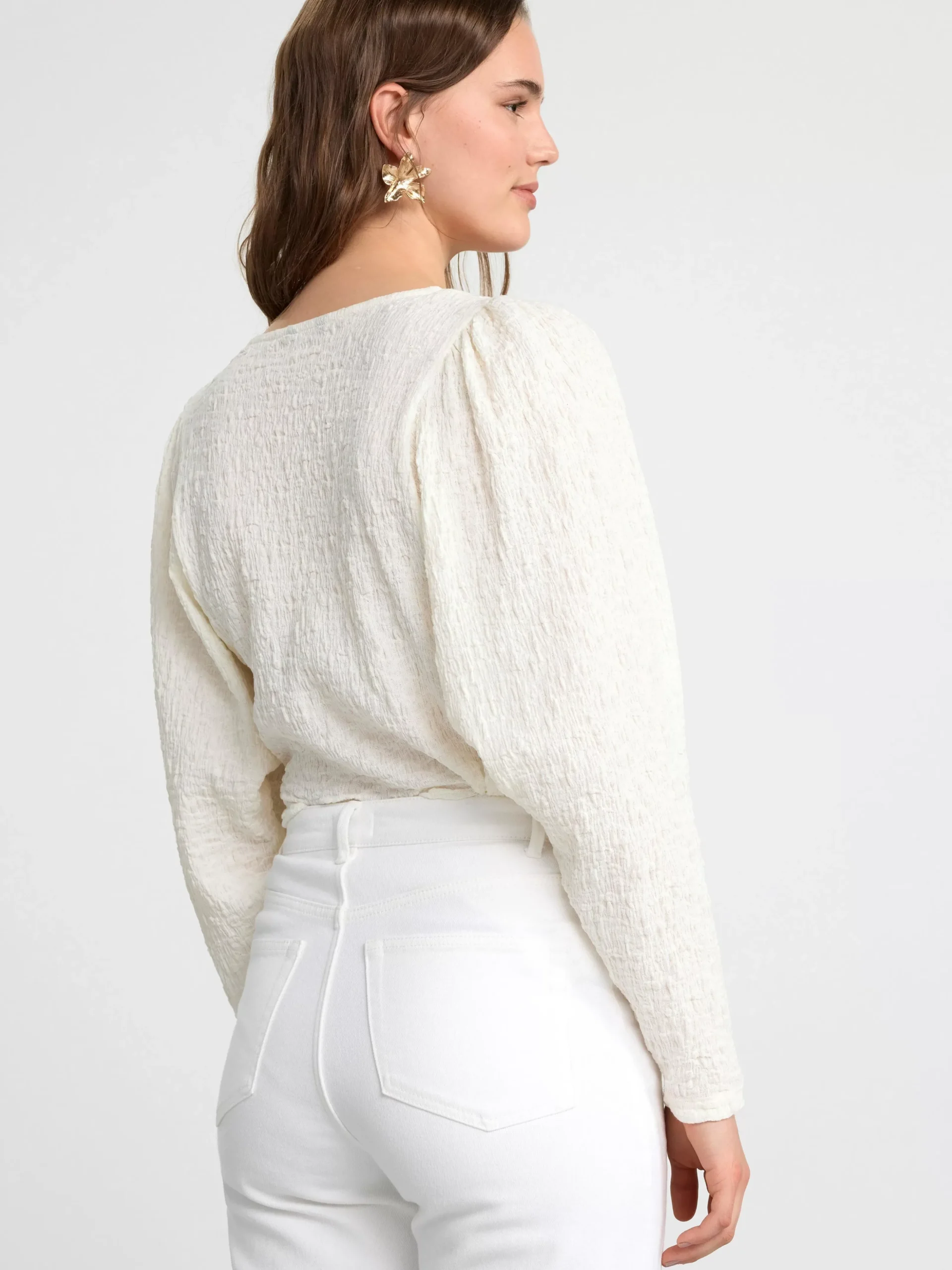 Toppar & T-Shirts>Lindex Topp Med Puffarm Och Struktur Light White