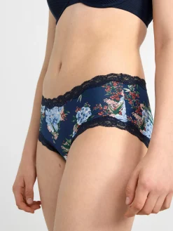 Trosor>Lindex Trosa Med Normalhog Midja Med Blommor Navy
