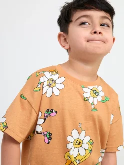 Toppar & T-Shirts>Lindex T-Shirt Med Coola Blommor Dark Beige