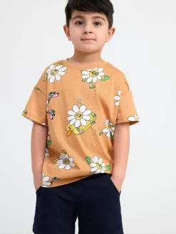 Toppar & T-Shirts>Lindex T-Shirt Med Coola Blommor Dark Beige