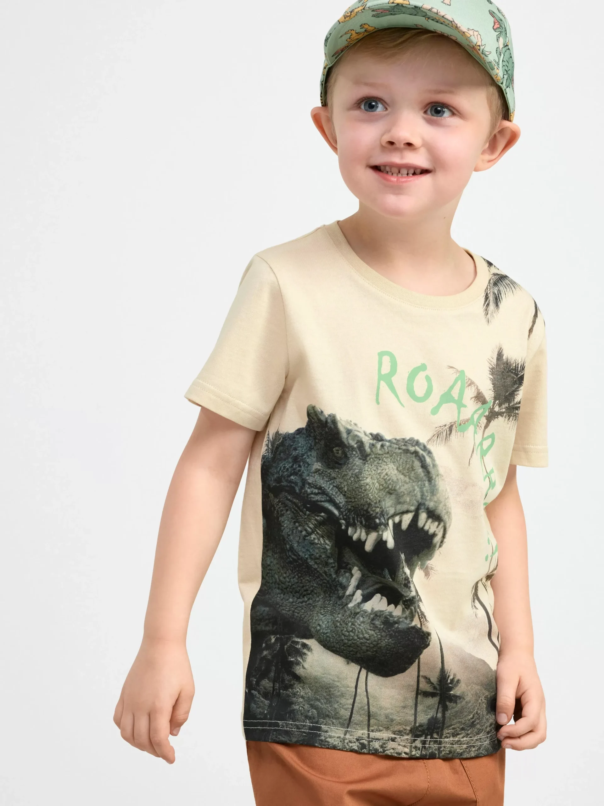 Toppar & T-Shirts>Lindex T-Shirt Med Dinosaurie Light Beige