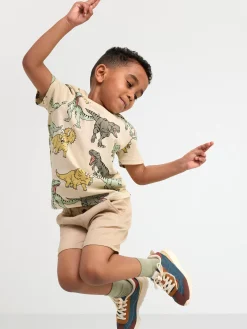 Toppar & T-Shirts>Lindex T-Shirt Med Dinosaurier Light Beige