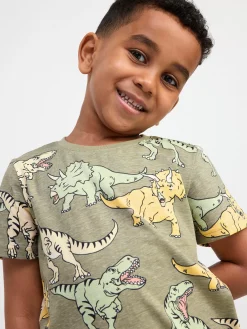 Toppar & T-Shirts>Lindex T-Shirt Med Dinosaurier Light Dusty Khaki
