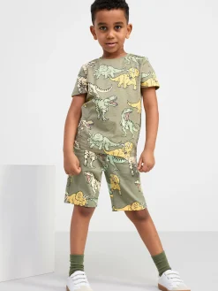 Toppar & T-Shirts>Lindex T-Shirt Med Dinosaurier Light Dusty Khaki