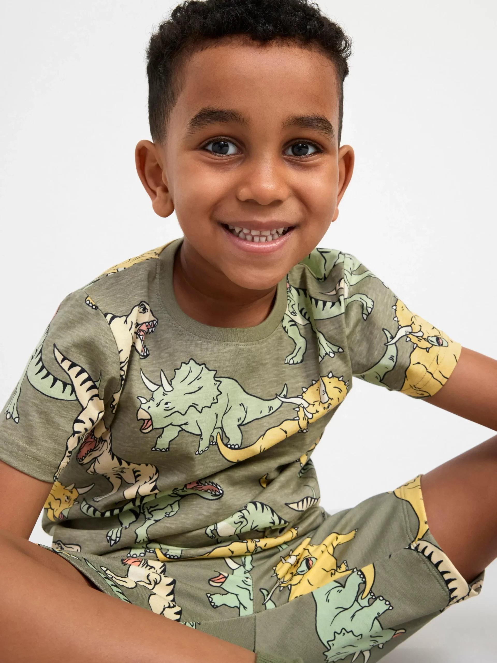 Toppar & T-Shirts>Lindex T-Shirt Med Dinosaurier Light Dusty Khaki