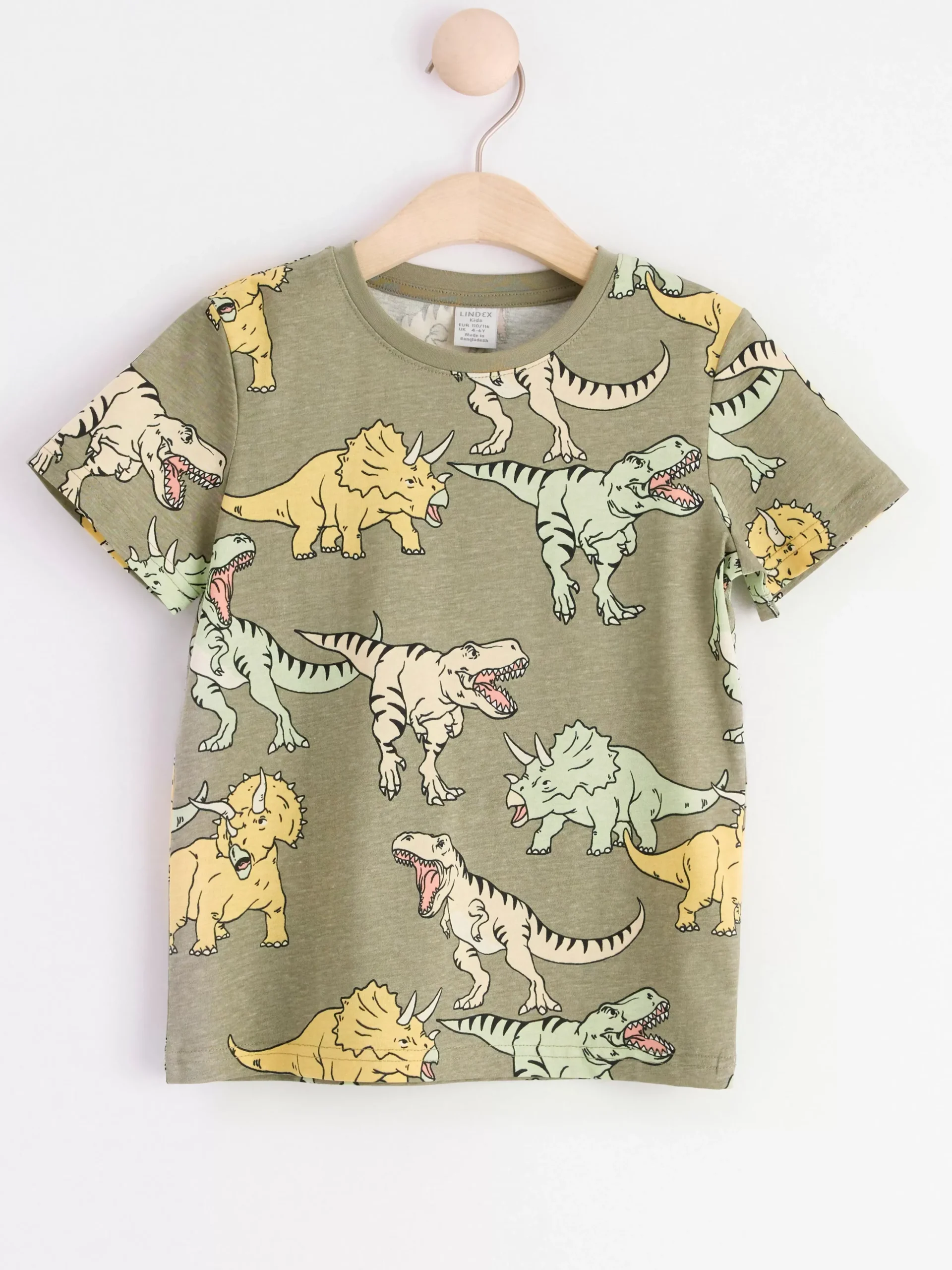 Toppar & T-Shirts>Lindex T-Shirt Med Dinosaurier Light Dusty Khaki