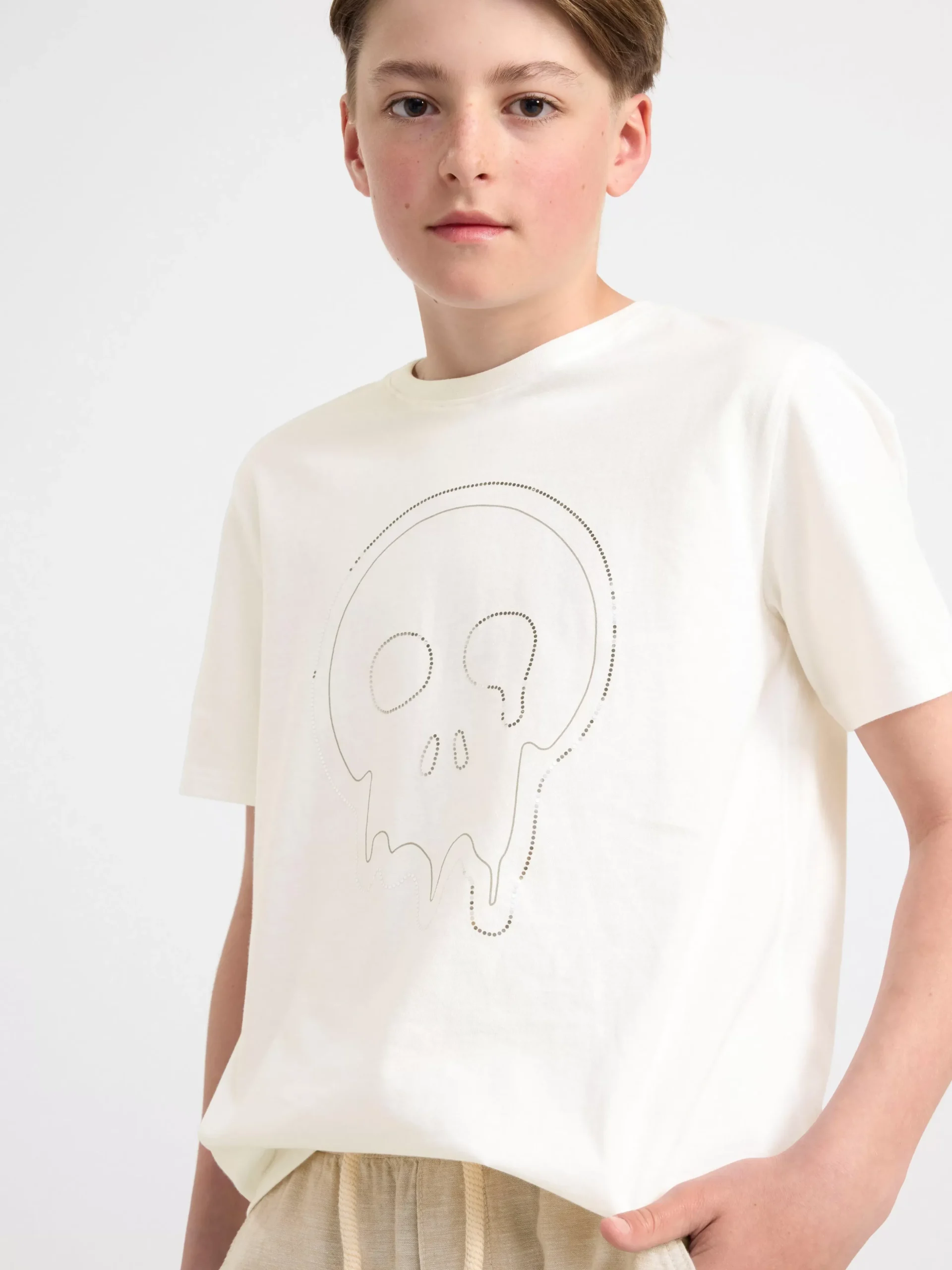 Toppar & T-Shirts>Lindex T-Shirt Med Dodskalle Off White