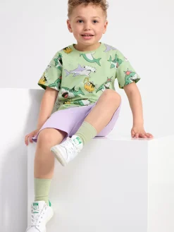 Toppar & T-Shirts>Lindex T-Shirt Med Hajmonster Light Dusty Green
