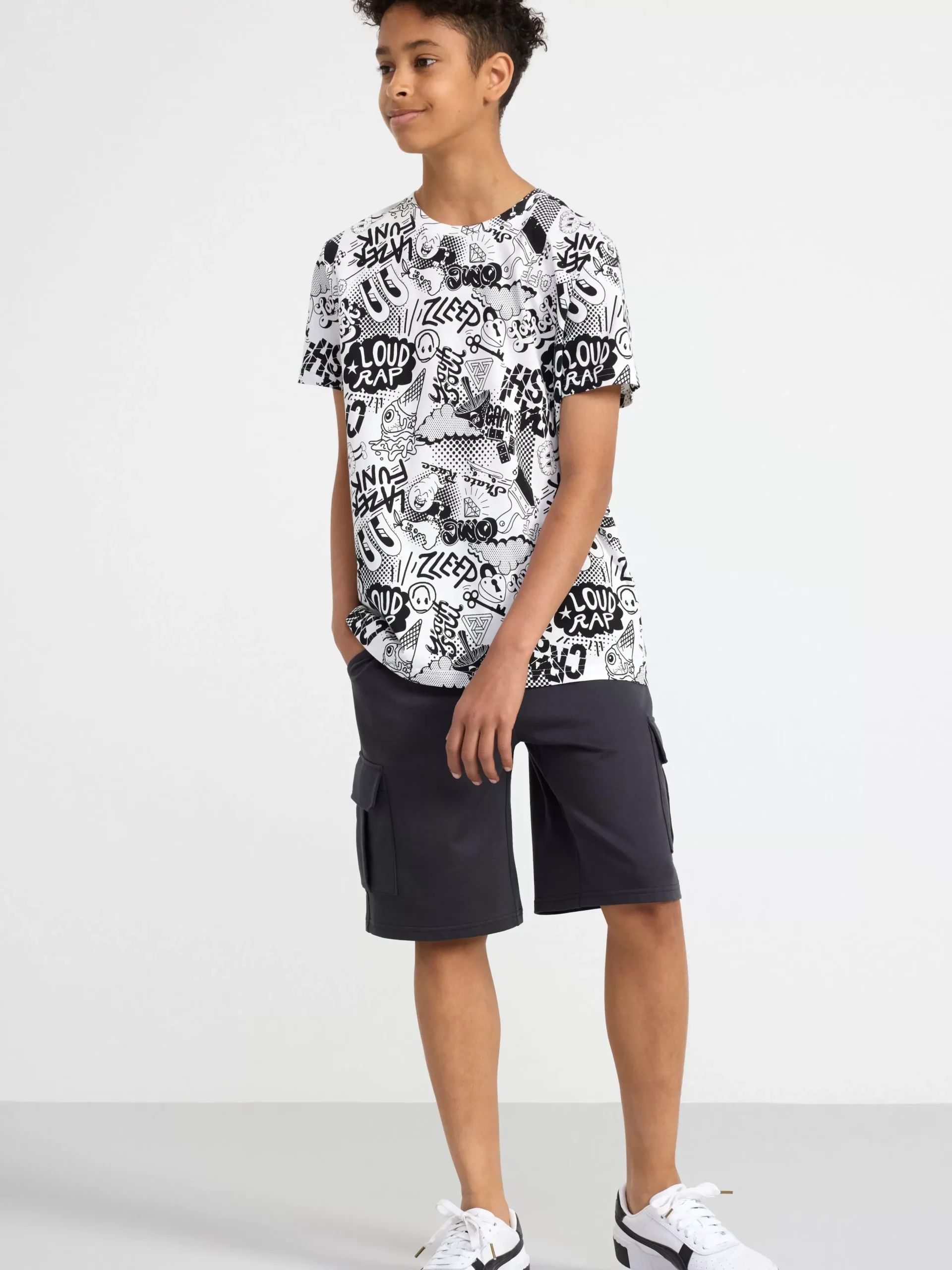 Toppar & T-Shirts>Lindex T-Shirt Med Tecknat Monster Off White