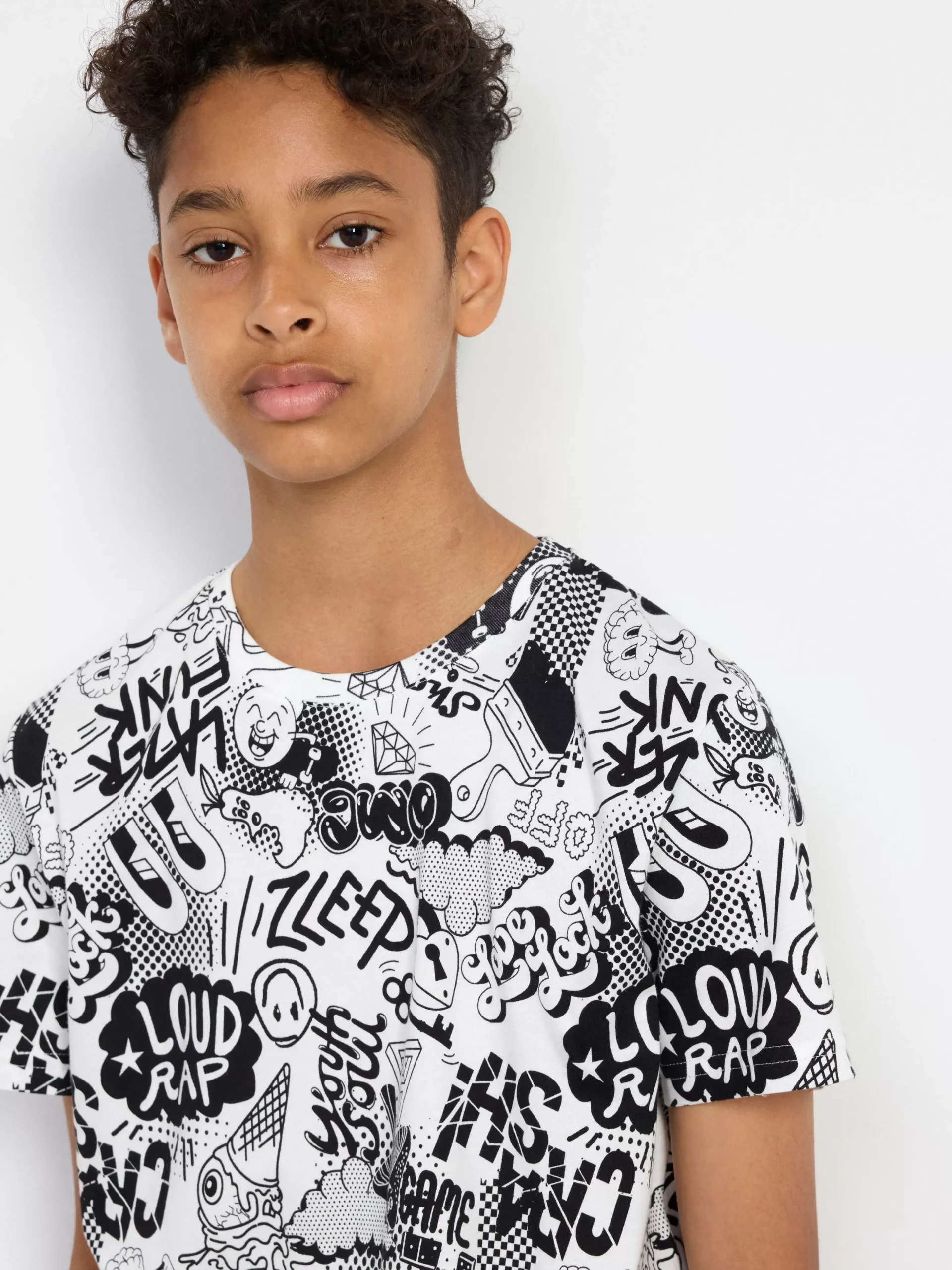 Toppar & T-Shirts>Lindex T-Shirt Med Tecknat Monster Off White