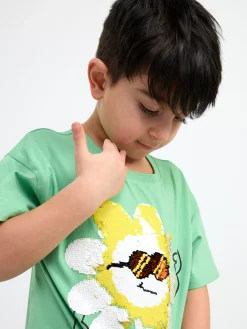 Toppar & T-Shirts>Lindex T-Shirt Med Vandbara Paljetter Green