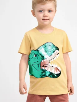 Toppar & T-Shirts>Lindex T-Shirt Med Vandbara Paljetter Light Dusty Yellow