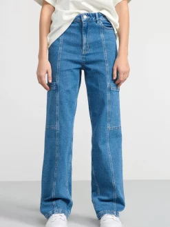 Jeans>Lindex Vanja Vida High Waist Jeans Med Cargoficka Denim Blue