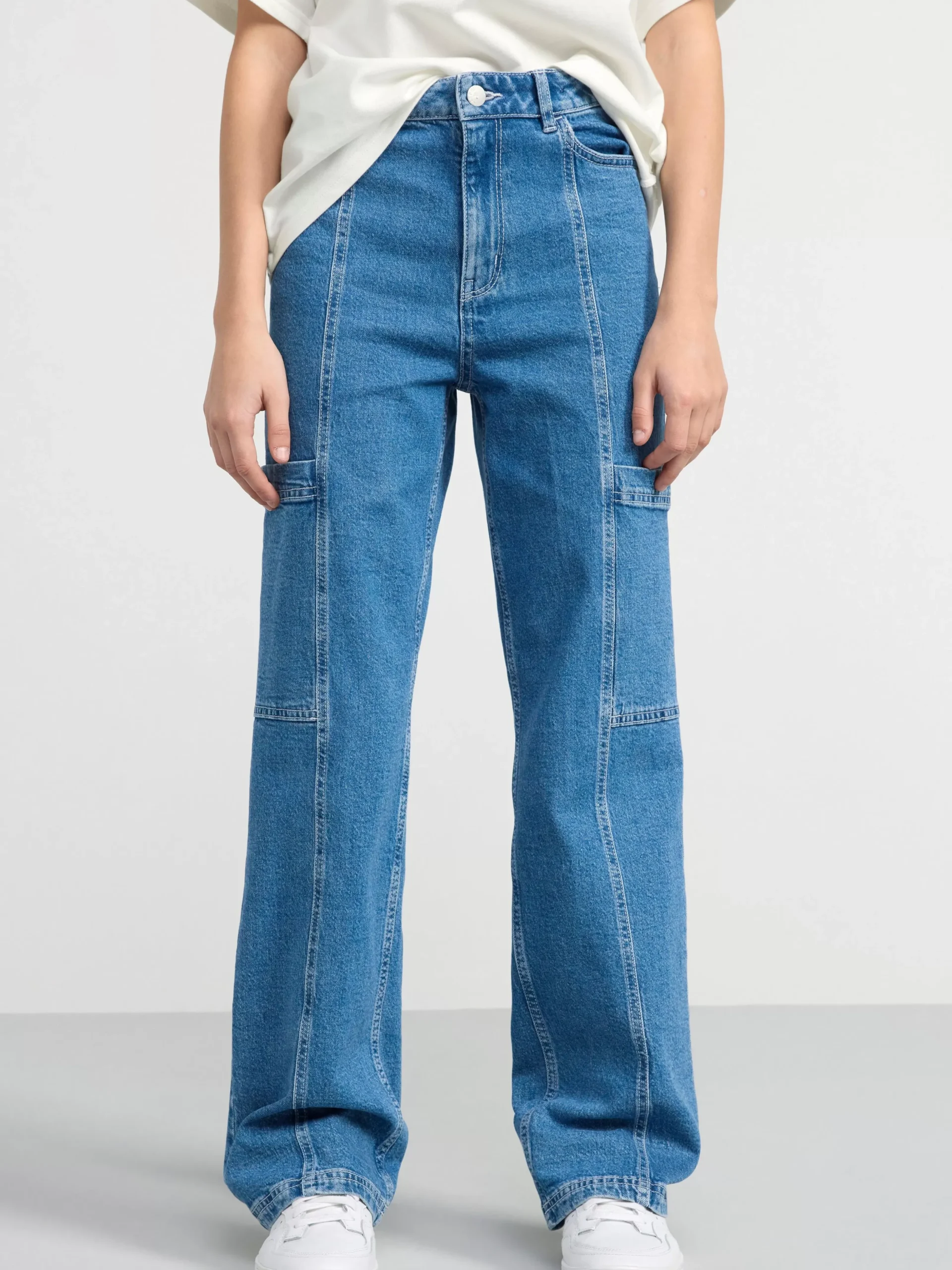 Jeans>Lindex Vanja Vida High Waist Jeans Med Cargoficka Denim Blue