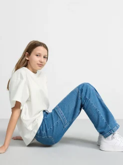 Jeans>Lindex Vanja Vida High Waist Jeans Med Cargoficka Denim Blue
