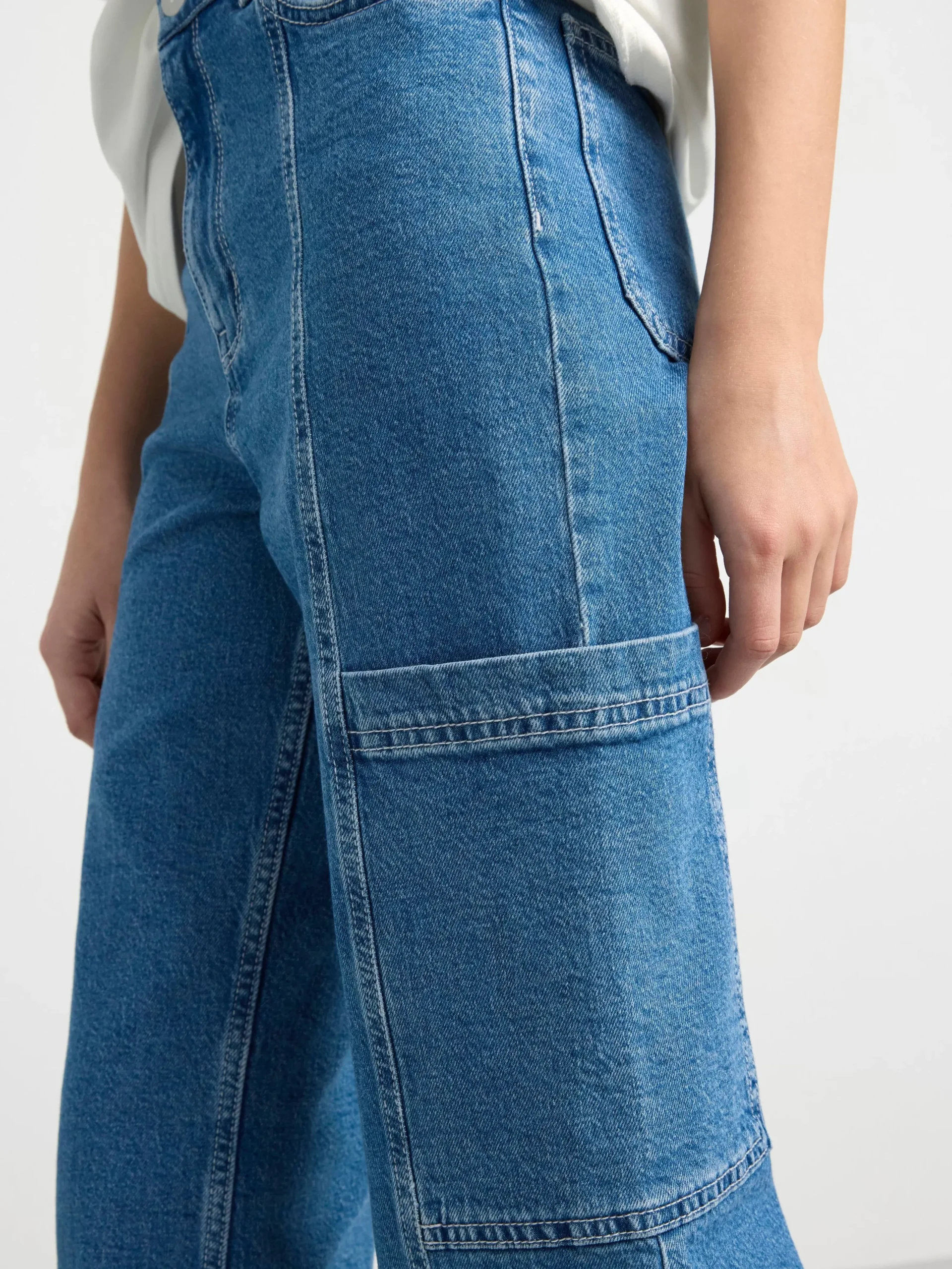 Jeans>Lindex Vanja Vida High Waist Jeans Med Cargoficka Denim Blue