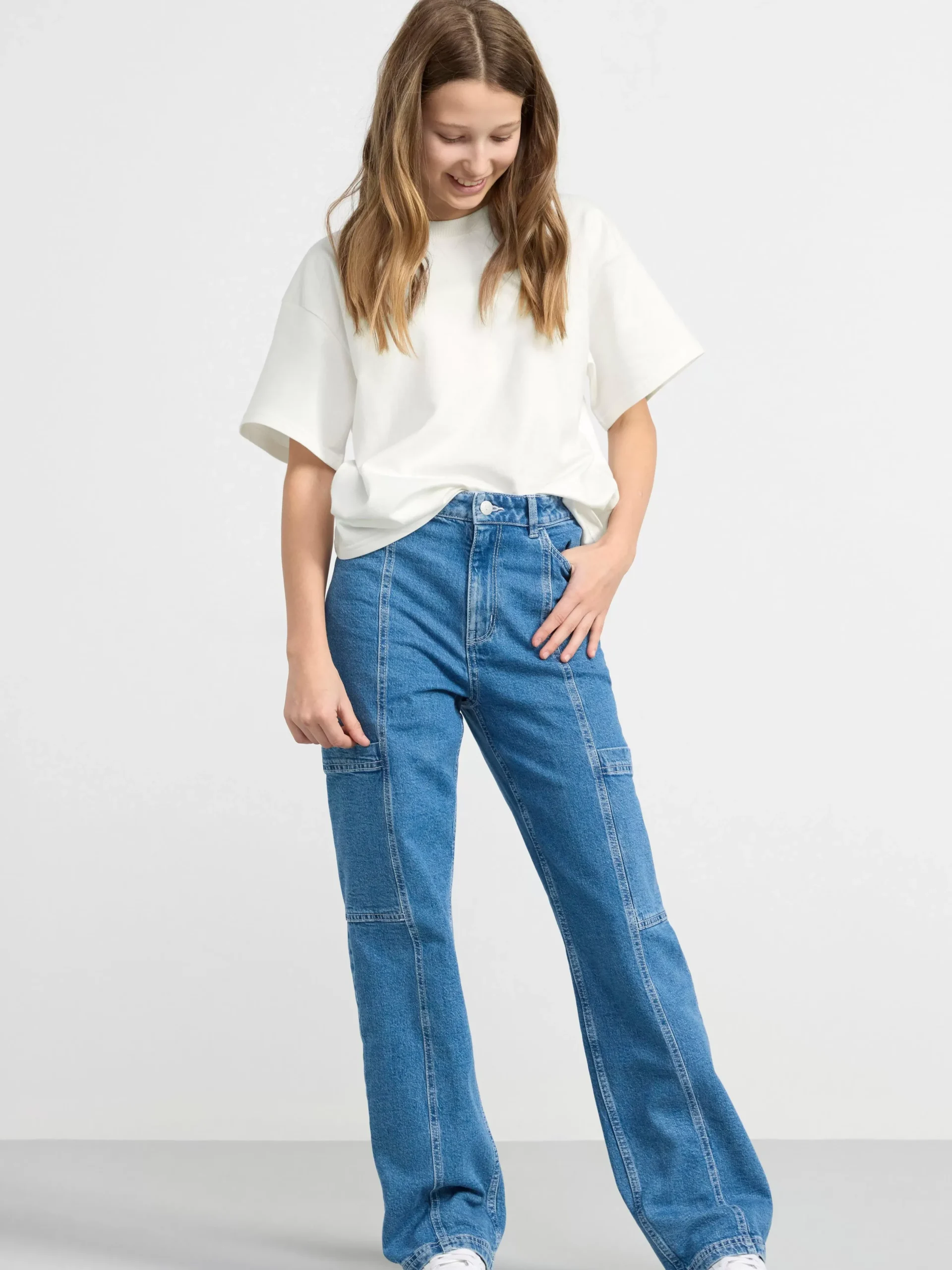 Jeans>Lindex Vanja Vida High Waist Jeans Med Cargoficka Denim Blue
