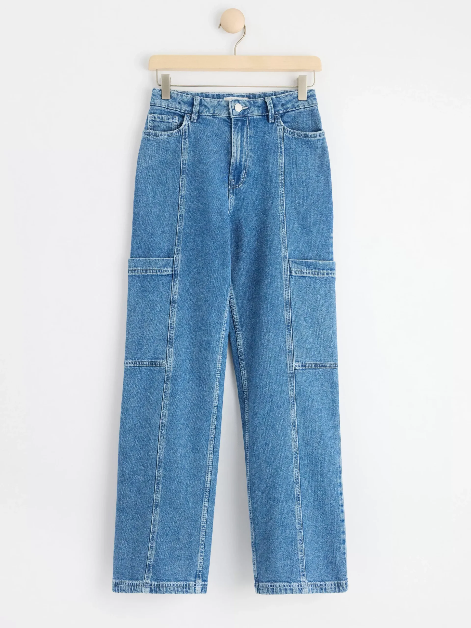 Jeans>Lindex Vanja Vida High Waist Jeans Med Cargoficka Denim Blue