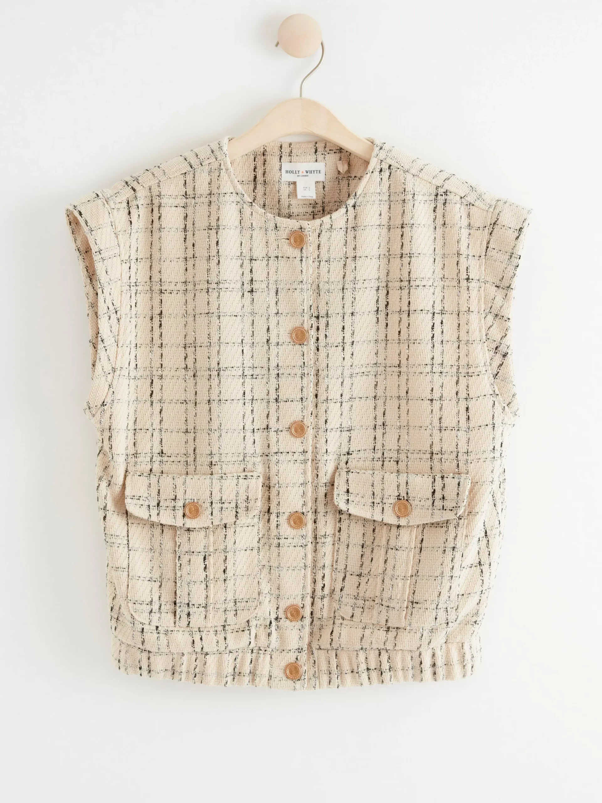 Västar>Lindex Vast Med Guldfargade Knappar Light Beige
