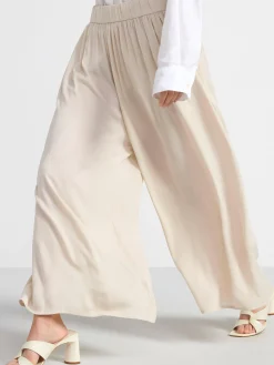 Byxor>Lindex Vid Satinbyxa Med Hog Midja Light Beige