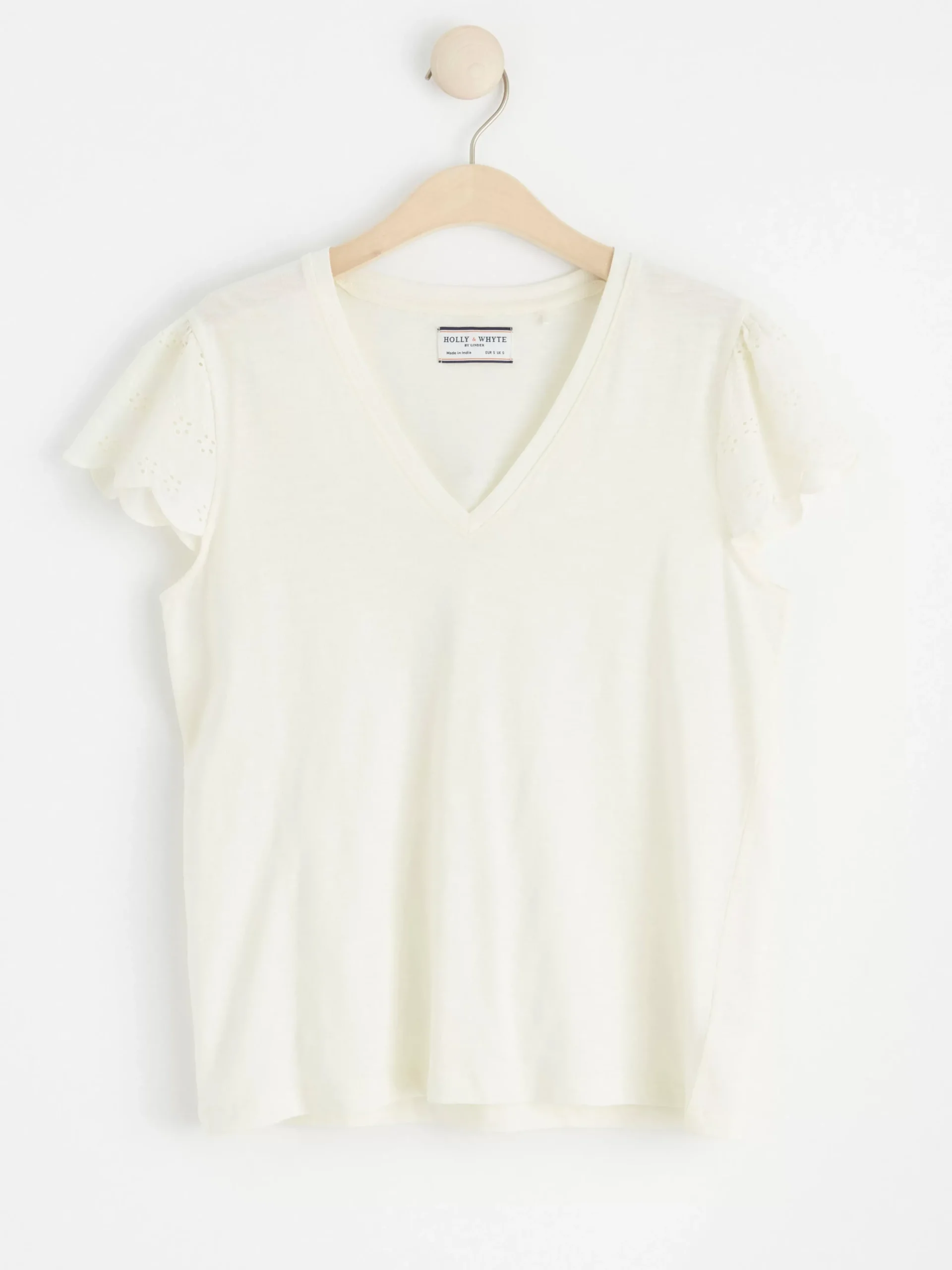 Toppar & T-Shirts>Lindex V-Ringad Topp Med Halbroderad Arm Off White